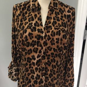 Leopard print button down collard shirt